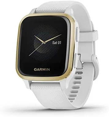 Garmin 010-02427-01 Venu Sq, reloj inteligente GPS con pantalla táctil brillante, hasta 6 días de duración de la batería, oro claro y blanco