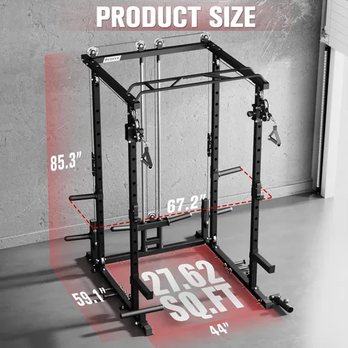 Miniatura 5 de RitFit El paquete multifunción de garaje y gimnasio en casa incluye jaula de potencia de 1200 libras PPC03/P3 con sistema de cruce de cables, banco