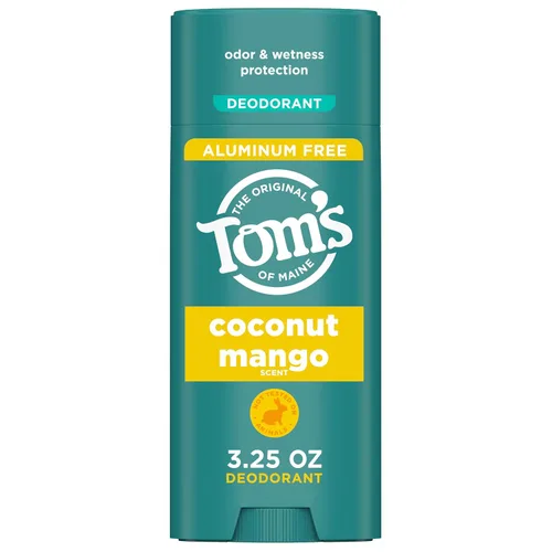 Tom's of Maine Desodorante natural sin aluminio de coco y mango para mujeres y hombres, se pone transparente, protección contra olores y humedad,