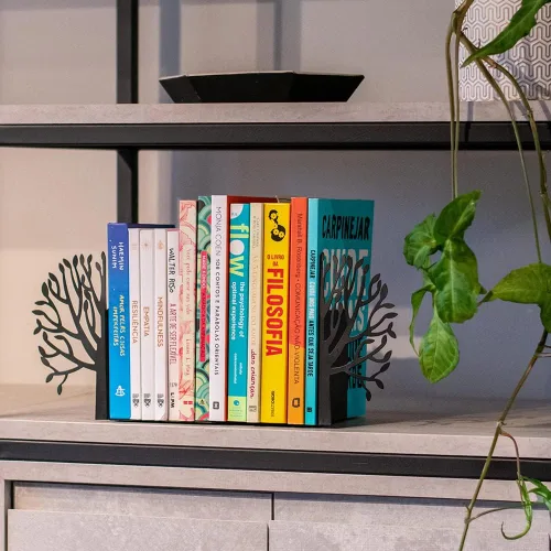 Miniatura 6 de Sujetalibros de árbol con silueta inspirada en la naturaleza, acero con revestimiento epoxi negro mate, par decorativo de soportes para libros