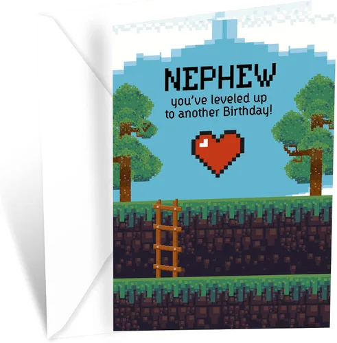 Prime Greetings Tarjeta de cumpleaños para sobrino con tema de videojuegos, hecha en Estados Unidos, ecológica, tarjeta gruesa con sobre de alta