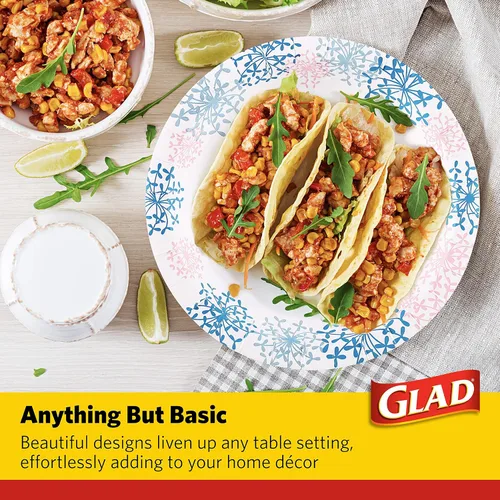 Miniatura 4 de Glad Platos desechables redondos de papel para todas las ocasiones, a prueba de remojo, a prueba de cortes, aptos para microondas, resistentes, 8.5