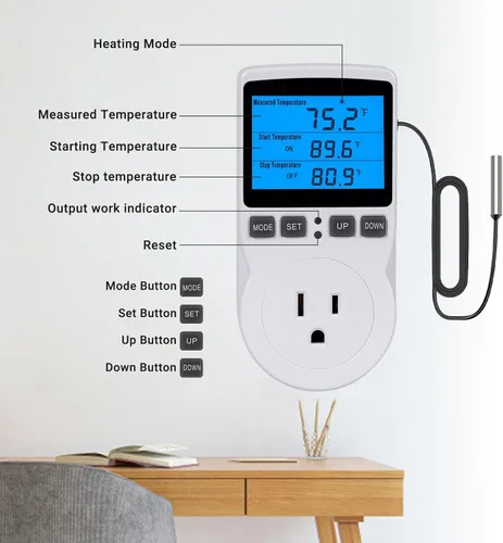 Miniatura 5 de INKBIRDPLUS Termostato enchufable con salida controlada por temperatura, termostato digital, control de calefacción, temporizador, 1800 W, 110 V, 15