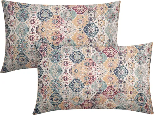 Miniatura 14 de Fundas de almohada boho naranja azul 20x20 pulgadas, juego de 2 fundas de almohada estilo bohemio alfombra vintage étnica para sofá, fundas