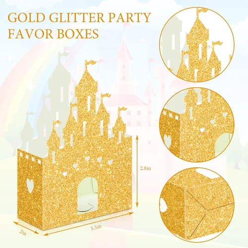 Miniatura 2 de Chrisfall 24 cajas de dulces de castillo de princesa con purpurina, decoración de fiesta de castillo de princesa, cajas de regalo de cumpleaños