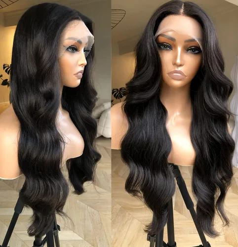 Miniatura 8 de Peluca de encaje frontal de 14 pulgadas con cuerpo ondulado de encaje HD, pelucas sin pegamento de cabello humano preestilizadas y precortadas, Negro