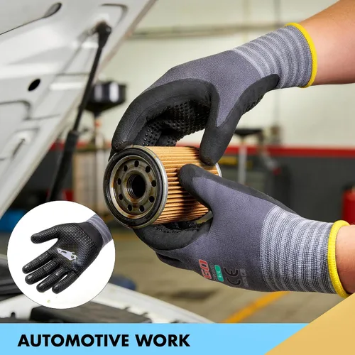 Miniatura 4 de KAYGO MicroFoam - Guantes de trabajo con revestimiento de nitrilo, 12 pares KG19N de nailon de punto sin costuras, micropuntos para un mejor agarre