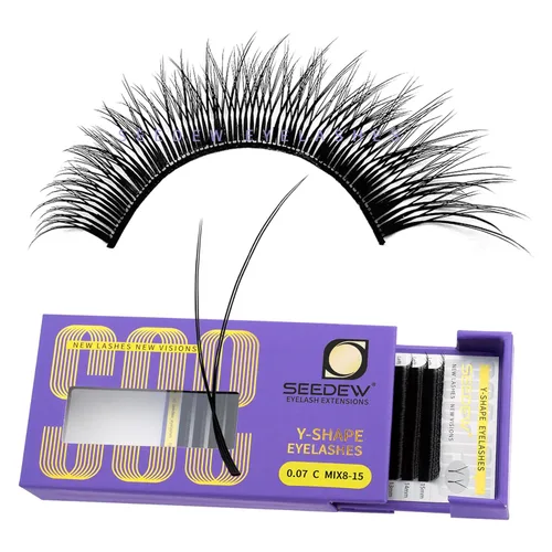 Miniatura 12 de YY - Extensiones de pestañas, racimos de pestañas de aspecto natural, bandeja de pestañas en forma de Y, tiras de pestañas de práctica, suministros