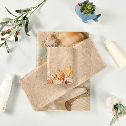 Miniatura 6 de ALAZA Juego de 3 toallas de playa con diseño de estrellas de mar en la playa, toalla de mano, toalla de baño, toalla suave y fina para invitados