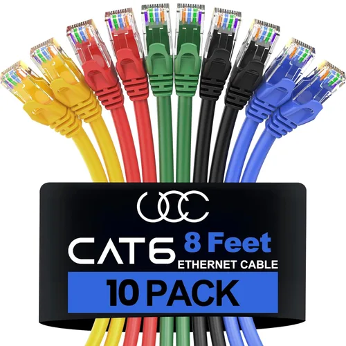 Miniatura 10 de Cable Ethernet Cat6 – Paquete de 10 unidades (5.9 ft) Cat 6 RJ45, LAN, Utp, red, parche, cable de Internet, 6 pies Multi - paquete de 10