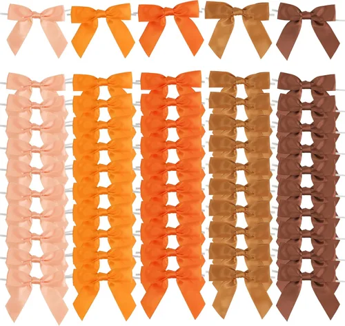 AIMUDI Lazos de otoño de 5 colores, lazos de satén de color naranja quemado prefabricados de 3.5 pulgadas para Acción de Gracias, Halloween, boda,