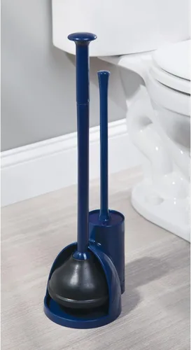 Miniatura 3 de mDesign. Juego de escobilla de plástico para inodoro y émbolo con soporte para almacenamiento de baño y organización, diseño moderno y compacto