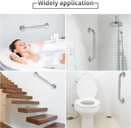 Miniatura 4 de Paquete de 2 barras de agarre de 18 pulgadas para bañeras y duchas, barras de agarre de ducha antideslizantes de acero inoxidable, mango de ducha