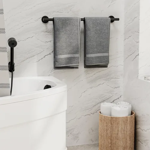 Miniatura 7 de Barra de Toalla Negra Mate, Toallero de Baño de 24 Pulgadas (Longitud Total 26 Pulgadas), Soporte de Toalla Montado en la Pared, Barra de Toalla