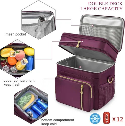 Miniatura 4 de MIYCOO – Bolsa de almuerzo y lonchera para mujeres y hombres, bolsa de almuerzo doble cubierta a prueba de fugas con aislamiento suave grande para 3