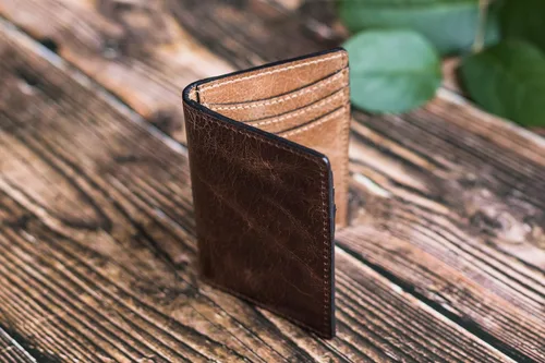 Miniatura 3 de Cartera de cuero prémium para tarjetas de crédito para hombres Cartera delgada con bloqueo RFID, Combinación marrónbronceado, Minimalista
