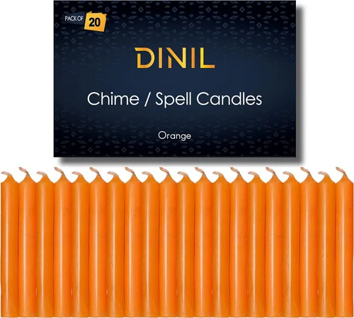 Dinil Juego de 20 velas de hechizo y timbre naranja – Mini velas cónicas prémium para rituales, oración, cumpleaños, meditación, altar, hechizos,