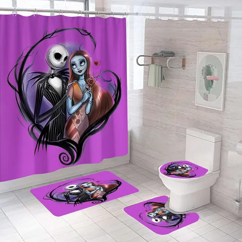 Miniatura 23 de Juego de 4 cortinas de ducha de Navidad para niños, decoración de Halloween con 12 ganchos de cortina para baño, impermeable, 71 x 71 pulgadas (D13)