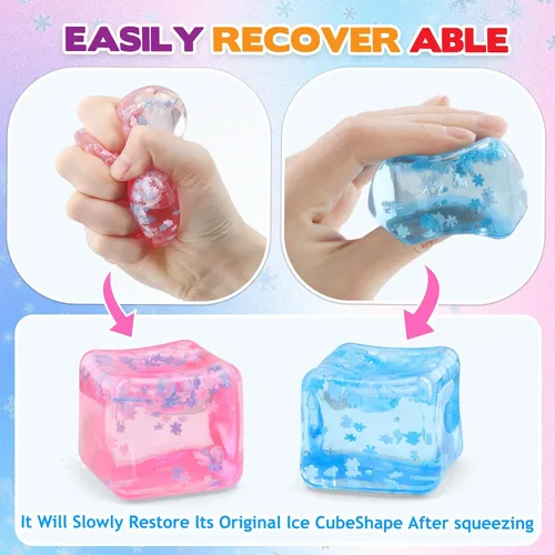 Miniatura 4 de Chridark Cubo de Hielo Juguete Fidget para Todas las Edades: Pack de 2 Juguetes Sensoriales Squishy Fidget, Bolas de Estrés Cuadradas, Premios