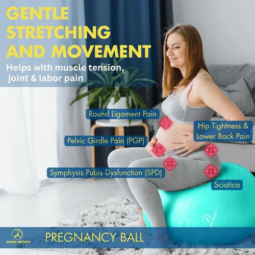 Miniatura 2 de ProBody Pilates Pregnancy Ball - Yoga Ball for Pregnancy with Book, Prenatal, Labor & Postnatal Maternity Exercise Aguamarina