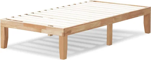 Miniatura 18 de COSTWAY Base de cama de plataforma de tamaño individual, base de colchón de madera de goma maciza de 14 pulgadas con soporte de listones