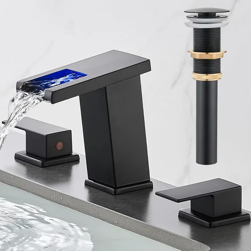 Miniatura 11 de AVSIILE Grifo de Baño LED de 3 Orificios, Grifos de Baño de Cascada Cromados, Grifo de Lavabo de Baño Moderno de 8 Pulgadas de Separación Amplia
