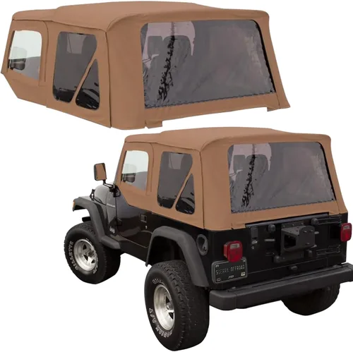 Miniatura 12 de Revestimiento superior estilo de fábrica Sierra Offroad para Jeep Wrangler TJ (1997-2002), funda blanda con vidrios polarizados, sin puertas Negro