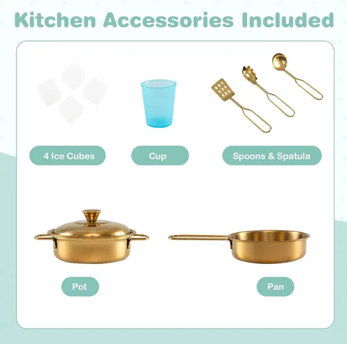 Miniatura 9 de Juego de cocina, juguete de cocina de madera para niños con microondas, nevera, horno fácil de hornear, pizarra y máquina de hielo, juguetes de Verde