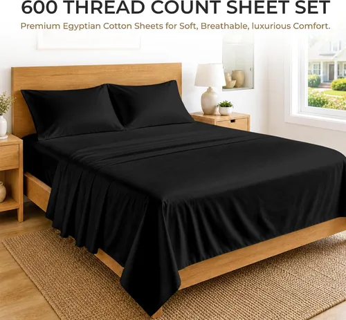 Miniatura 2 de SGI bedding Juego de sábanas 100% de algodón egipcio, tamaño Queen, 600 hilos, suaves, frescas, bolsillo profundo de 15 pulgadas, ropa de cama de 09