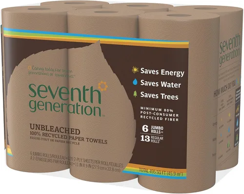 Miniatura 9 de Seventh Generation Toallas de papel sin blanquear, 100% papel reciclado, 6 unidades, paquete de 4