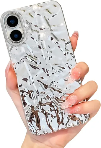 Miniatura 15 de Funda compatible con iPhone 14 Pro, Diseño Lindo de Lujo con Papel de Estaño Plisado, Fundas de Teléfono de Moda para Mujeres, Electrochapado