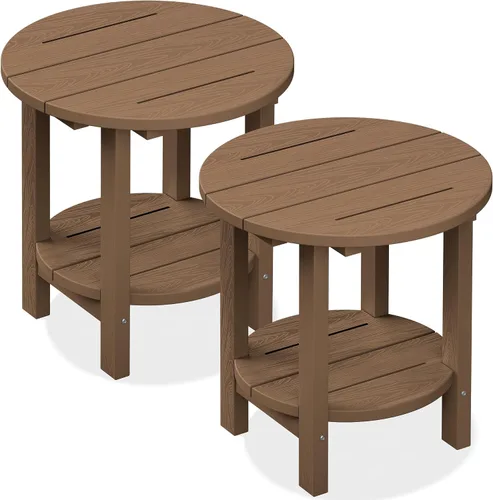 Miniatura 15 de SERWALL Outdoor Round Umbrella Side Table, 3-in-1 Ice Bucket & Side Table & Storage Box, Multi-Functional Use for Porch/Patio/Poolside, Beige
