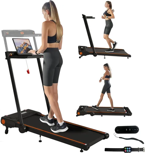 Treadmill with Incline, 3 in 1 Under Desk Treadmill Walking Pad with Removable Desk Workstation 3.5HP Foldable Compact Walking Treadmills for Home