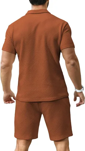 Miniatura 4 de KUYIGO Conjunto de camisa polo y pantalones cortos para hombre, trajes de verano a la moda, casual, de manga corta, traje de 2 piezas para hombre