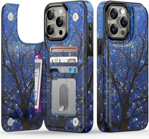Miniatura 13 de FUNMIKO Funda tipo cartera para iPhone 13 con tarjetero, bloqueo RFID, protección de grado militar y obras de arte impresas con rayos UV, cierre