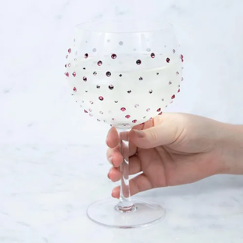 Miniatura 4 de Pavilion - Copa de vino con tallo de 24 onzas, piedras preciosas de cristal rosa, cristal de cumpleaños