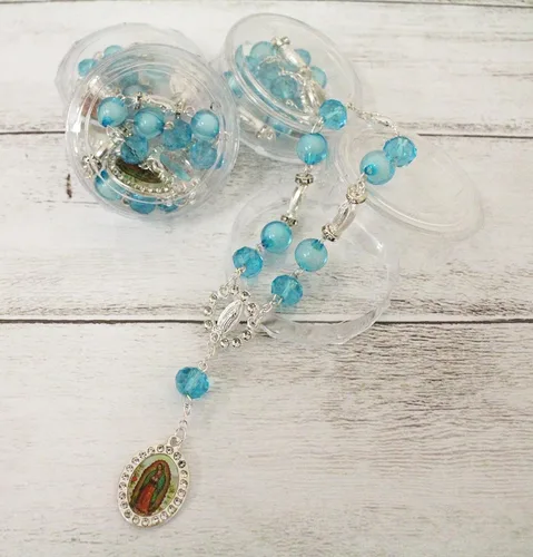 12 piezas de rosario de oro rosa azul señora Guadalupe Virgen María encantos con cuentas rosario transparente plata católica crucifijo pulsera