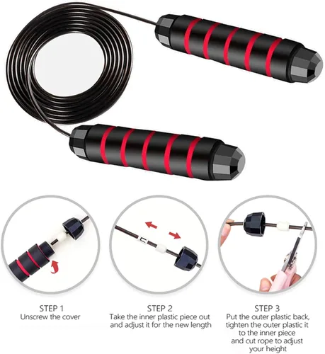 Miniatura 6 de Redify Cuerda de saltar, cuerdas de saltar para fitness, para mujeres, hombres y niños, cuerda de salto de velocidad para entrenamiento con Rojo