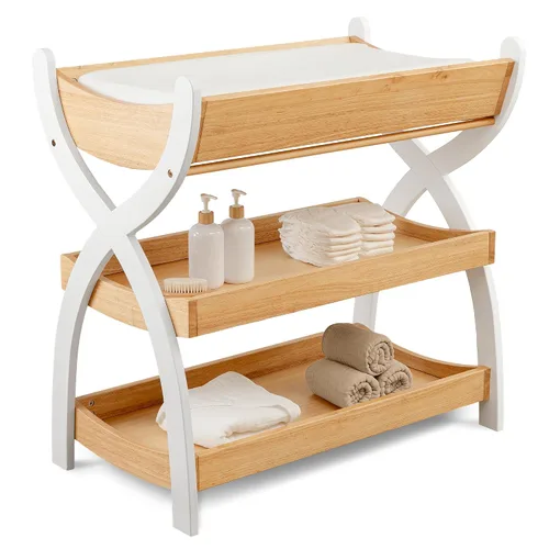 Miniatura 7 de Comfy Cubs Mesa Cambiadora para Bebé - Construcción de Madera Resistente, Mesa de Cambio para Bebé de Aspecto Atemporal con Dos Estantes Abiertos