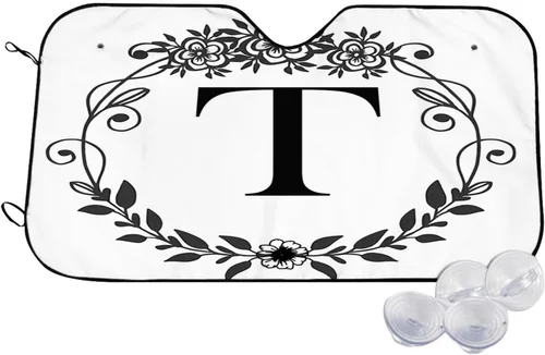 Miniatura 7 de Parasol para parabrisas de automóvil con inicial floral, letra Q, parasol plegable para automóvil, bloquea los rayos UV para automóvil, camión, SUV