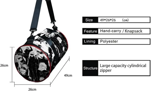 Miniatura 4 de HANDAFA Anime Jujutsu Gym Bag Manga Cosplay Sport Bolsa de lona con compartimento para zapatos, Gojo BW
