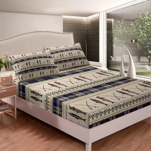 Miniatura 2 de Erosebridal Sábana bajera con temática de pesca, juego de ropa de cama rústica de granja tamaño individual para niños, adolescentes y adultos, ropa