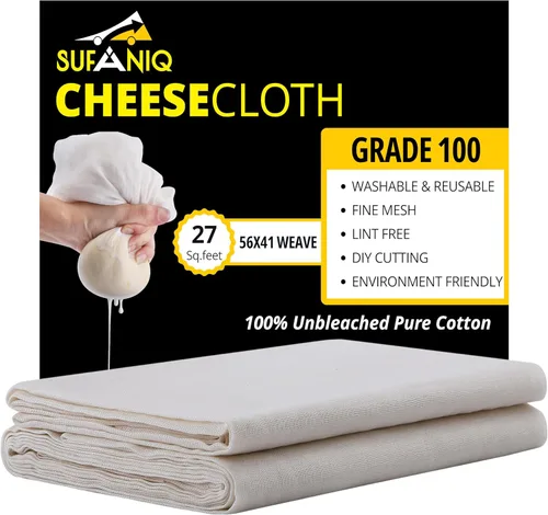 Miniatura 11 de Sufaniq Estameña de grado 90 de 63 pies cuadrados sin blanquear, tela 100 % de algodón ultrafino, reutilizable para cocinar, colar, hacer queso