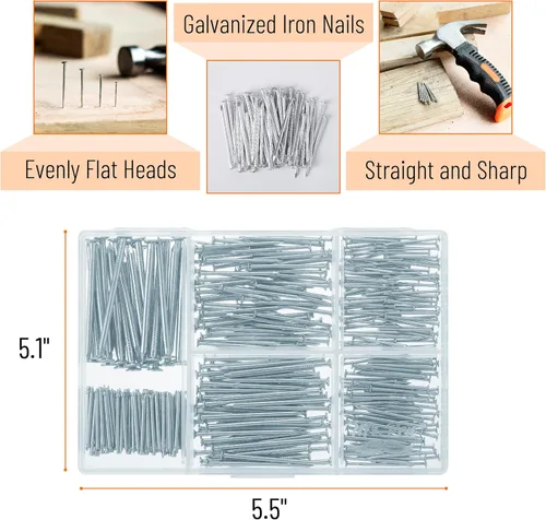 Miniatura 3 de Mr. Pen - Kit de clavos surtidos, 400 unidades, 6 tamaños, plateados, clavos pequeños para colgar cuadros, clavos de acabado, clavos de pared