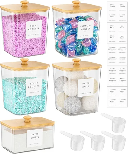Miniatura 16 de Moforoco 2+1 Pack Bamboo Laundry Pods Container, Clear Laundry Room Organization Containers,Large Laundry Detergent Powder Storage Containers Lids &