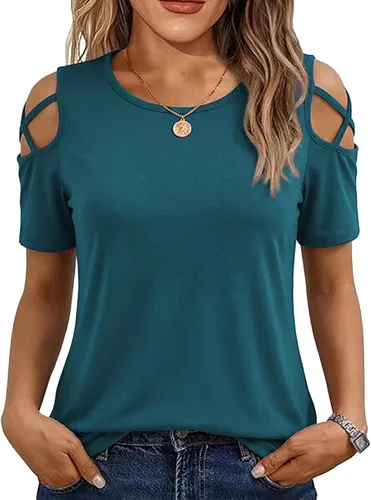 Miniatura 19 de Jar of Love Camisetas de manga corta para mujer con hombros descubiertos Tops de primavera y verano ajustadas túnica 2026