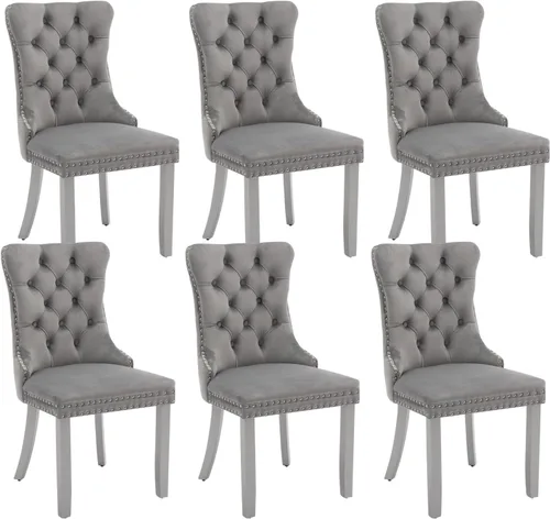 Miniatura 14 de Shenyon Juego de 2 Sillas de Comedor de Terciopelo Gris, Sillas de Comedor Tapizadas con Ribete de Anilla Trasera y Patas de Madera Maciza, Sillas