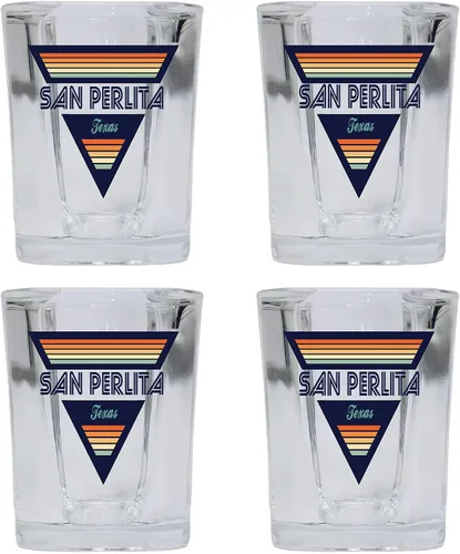 San Perlita Texas - Vaso de chupito de licor de base cuadrada de 2 onzas, diseño retro, paquete de 4