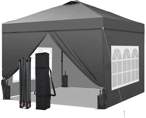 Miniatura 27 de GDY 10x10FT Pop-Up Canopy Tent — with 4-Side Walls & Vented Top, Portable Outdoor Event Tent for Garden, Poolside, Parks, Parties,Camping, White.