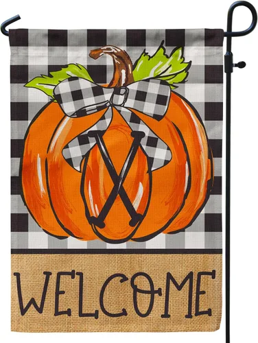 PAMBO CFA72-1X - Bandera de jardín de calabaza con monograma, bandera de otoño de 12 x 18 pulgadas, doble cara para apellido familiar, inicial,